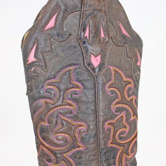 Rudel Tall Leather Inlay Boots Cowboy Cowgirl Snip Toe Boots: Size 6.5 E - Picture 8 of 9